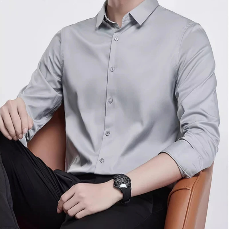 S-6XL provides iron free long sleeved shirts for mens wrinkle resistant business dresses high-end suits and solid color shirts240809