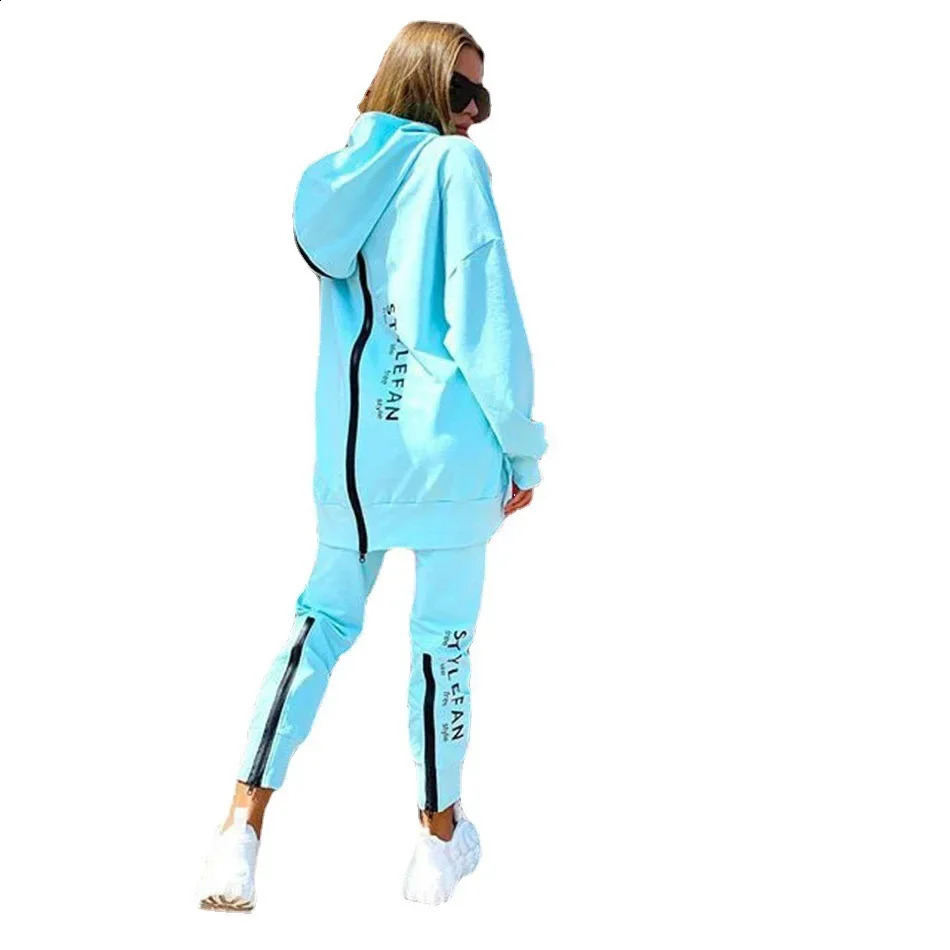 Lettera di zip lunghi con le lettere con cerniera da donna Stampa sciolta di pantaloni per la felpa set di abiti casual alla moda per europeo americ