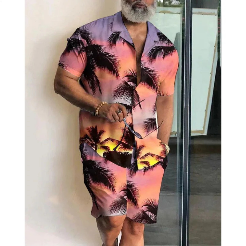 Shirt de style plage d'été ensemble surdimensionné hawaïen décontracté 3d Camisa Camissa ShirtShorts à manches courtes 2-Piece Streetwear 240809