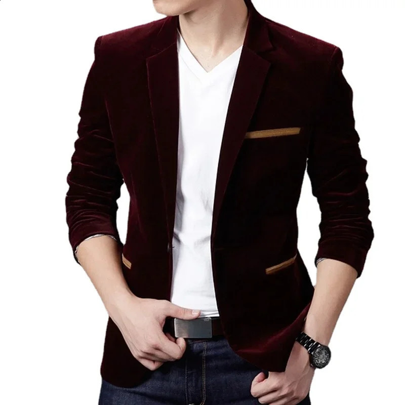 Veste à nouets pour hommes en velours pour hommes Smart Casual Robe Set Pioneer Pioneer Ultra-Thin Single Poit Set et manteaux 4xl240809