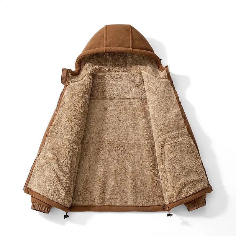 2024 autumn and winter solid color cashmere hooded jacket for mens casual loose warm highquality plus size 240809