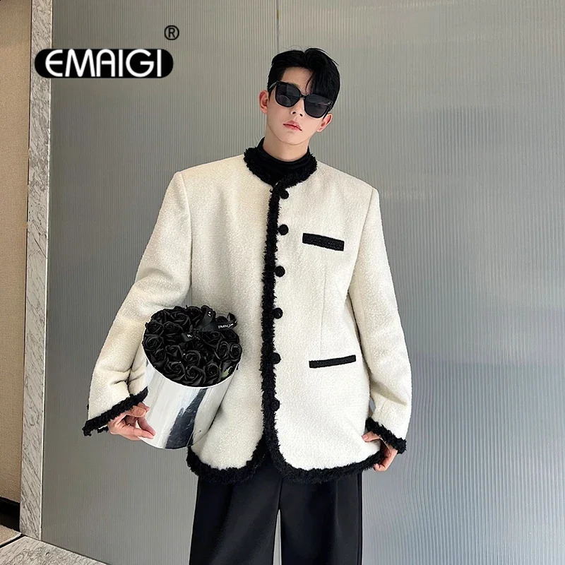 Vestes d'automne et d'hiver pour hommes streetwear coréen veste en laine en soie rétro lâche et décontractée veste de style français pour hommes2