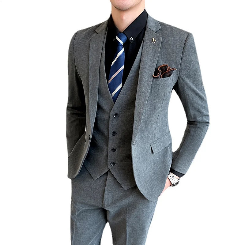 Mens Wedding Stripe Set 3-Piece Autumn/Winter Business Banquet Party Jacket and Pants Tank Top Size 5XL-S240809