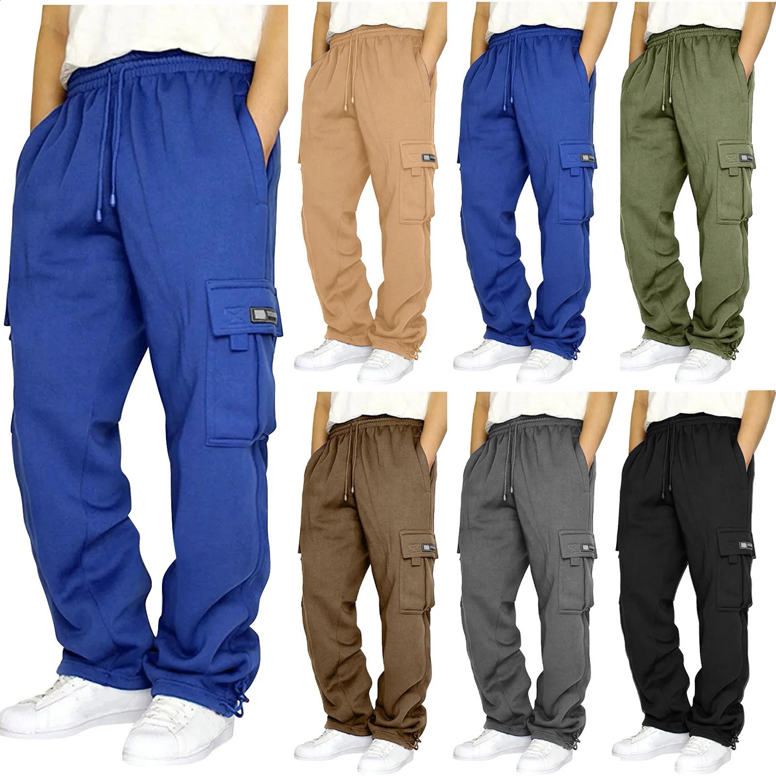 Automne Winter Mens Jogger Pantalon Running Sportswear Pockets Pantalons de survêtement gris lâches Pantalons de cargaison décontractés pour les