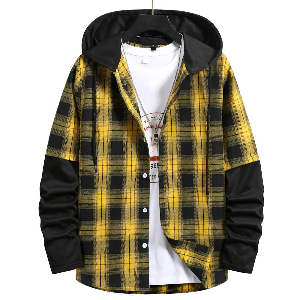 Oldyanup Hooded Plain Shirt Mens Spring Autumn Patchwork Long Sleeve Hoodie Top Casual Loose Sports Sweatshirt Street Clothing Mens240809