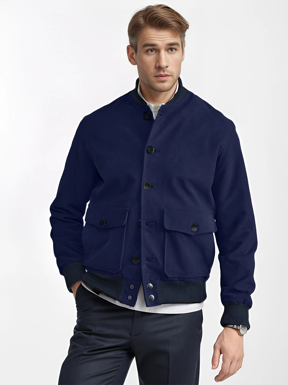 Mens clothing spring and autumn solid color single breasted wool jacket casual mens top 240809