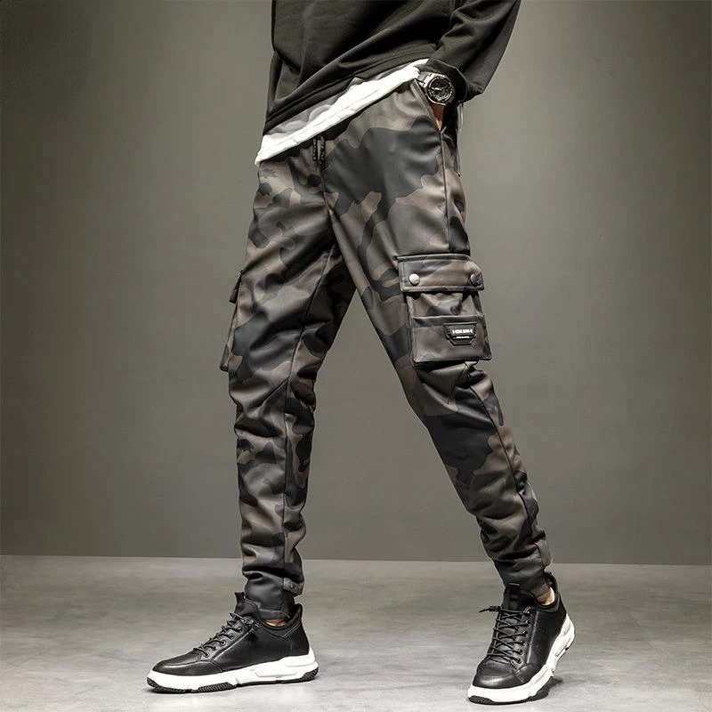 Leather pants mens winter elastic waist high casual weight loss waterproof windproof military leather cargo 240809