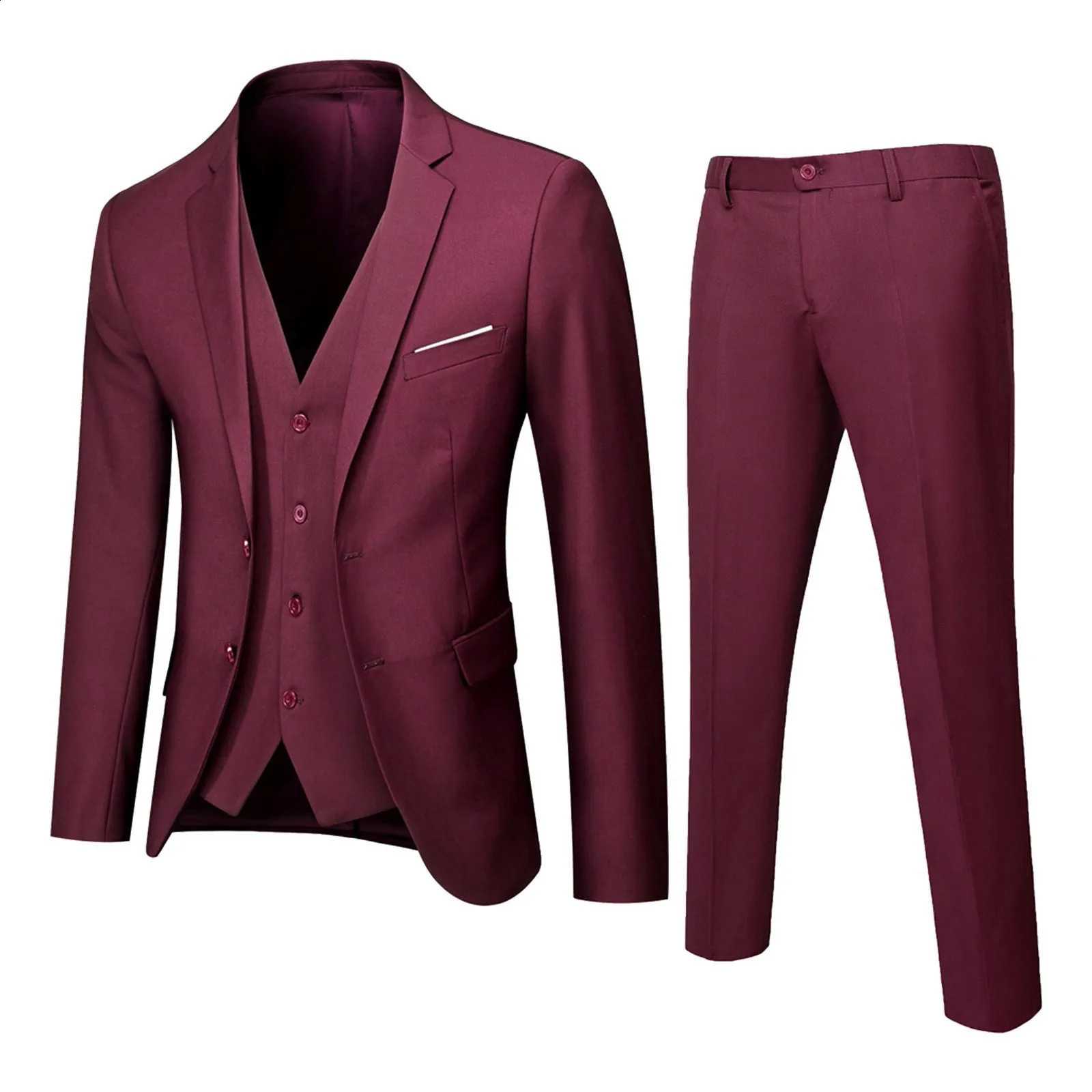 Mens solid ultra-thin 3-piece business set wedding party formal jacket vest and pants elegant and casual banquet set mens set240809