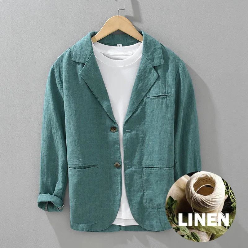 70% linen 30% cotton mens jacket summer casual jacket solid color double button fashionable breathable business mens jacket240809