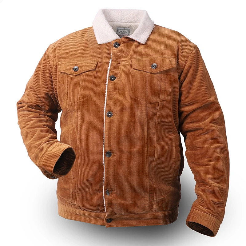 Fashion Vintage Hiver Mens Green Faux Sherpa Sherpa Brown Charduroy Veste Charres chaudes épais avec col en fourrure 240809