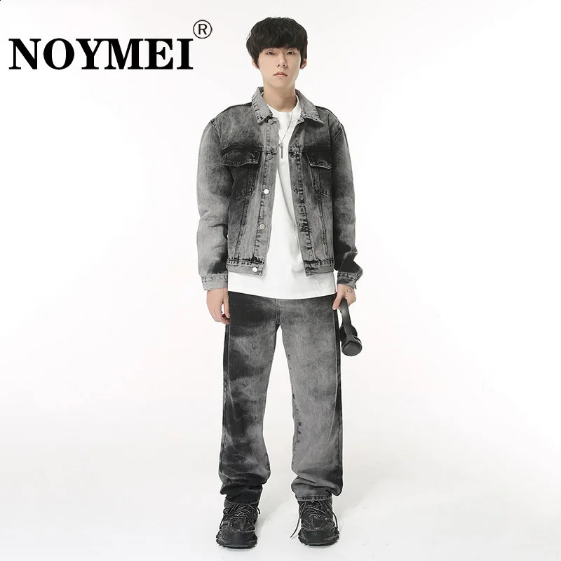 NOYMEI personalized tie dye mens denim twopiece set short jacket straight leg jeans fashionable retro wear WA2434 240809
