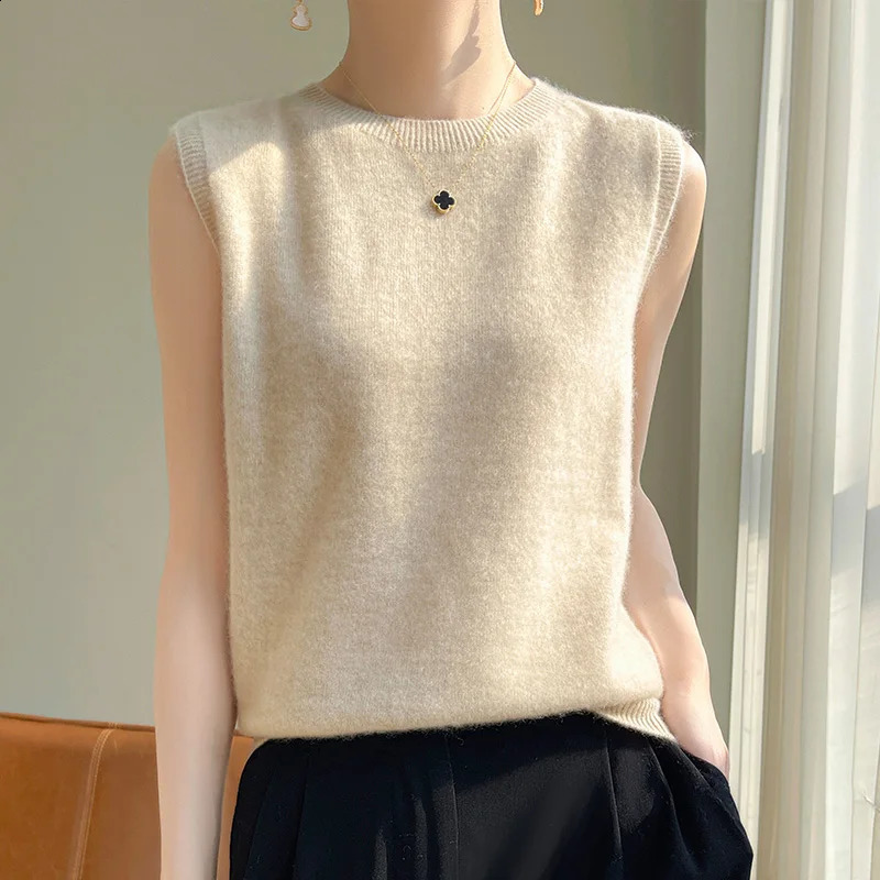 LDZWSM Autumn Womens Vintage Sweater Tops Office Lady Solid O-Neck Warm Soft Knit Vest for Women Tank Tops 240810