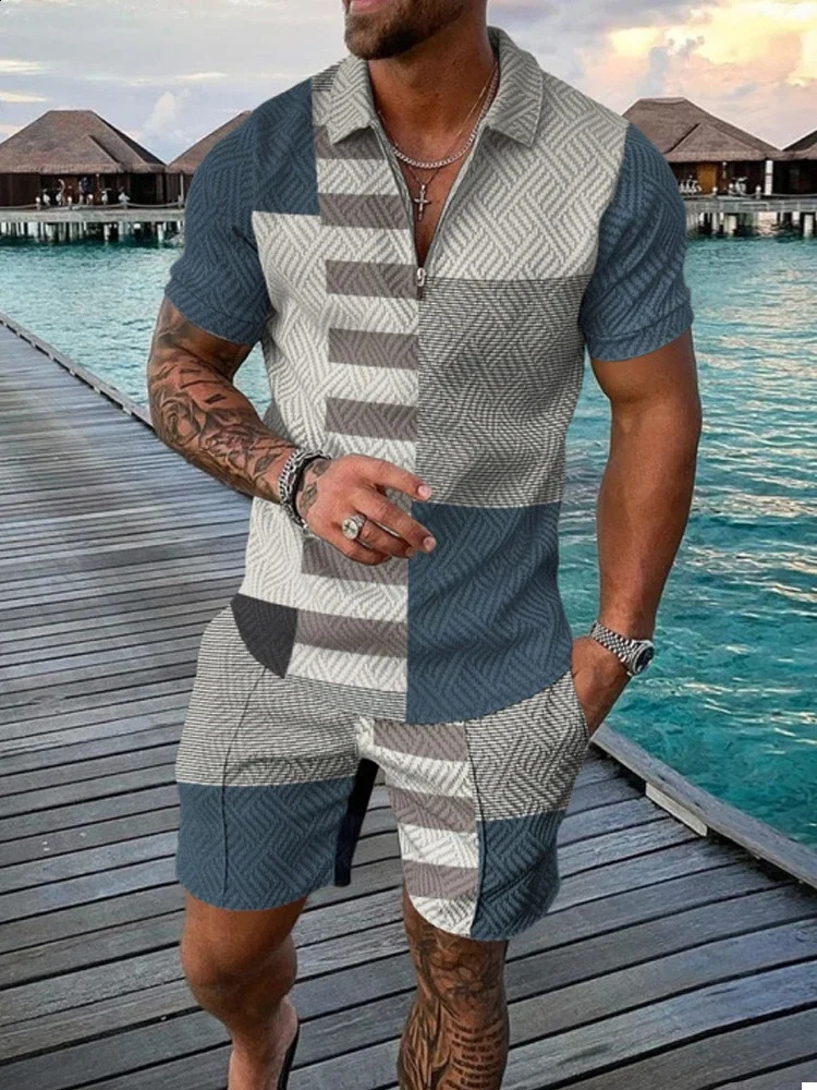 Arrival Mens Clothing Tracksuit Polo Shirts Sets Summer Casual Golf Tshirt Shorts Suits Print Fashion Male Street Outfits y240812