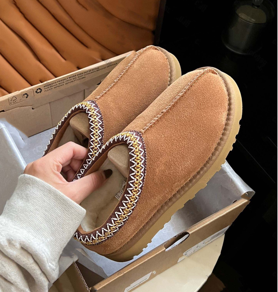 2024 Tasman Slippers Chestnut Fur Slides Sheepskin Shearling Tazz New Mules Women Men Ultra Mini Platform Boot Slip-on Shoes Suede Comfort Fall W-image-906687272