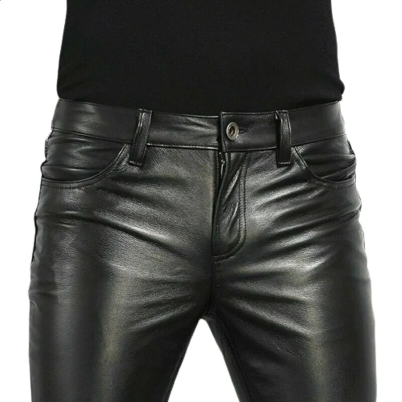 Choose PU leather pants for mens fashion rock style nightclub dance artificial ultrathin fit motorcycle Trouser 240809