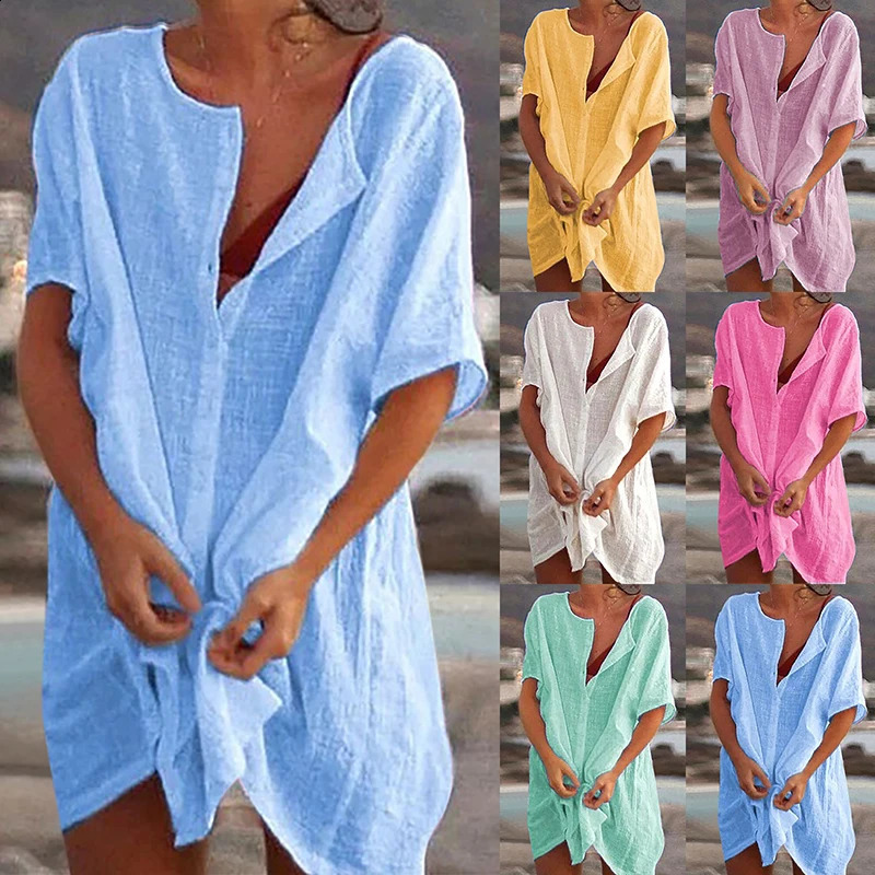 Casual cotton linen shirt womens solid cardigan wool sweater summer beach coat retro button top streetwear Tunic Blusas 240809
