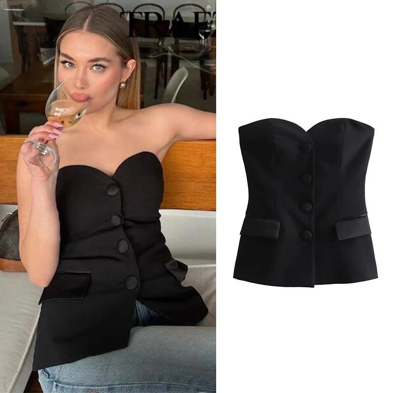 TRAF womens strapless patch work full top fashionable and sexy backless tank vest 240809