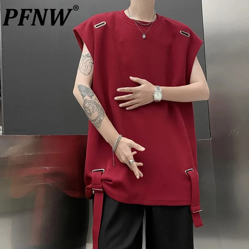 PFNW American Style Mens Sleeveless T-shirt High Street Metal Tank Tops Summer Trendy Male Clothing 28W3685 240810