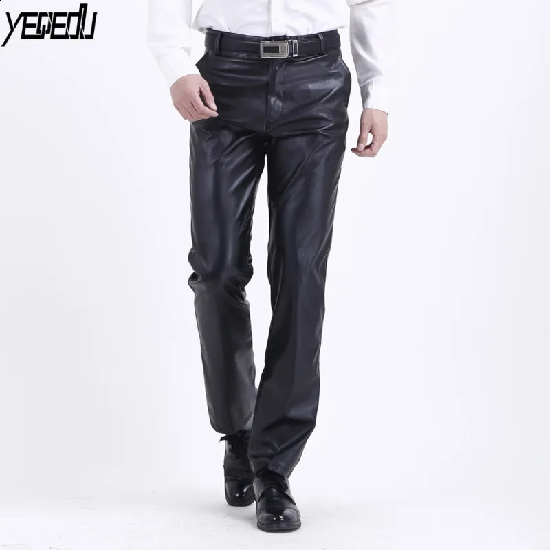 WXW2210 2023 Été étanche élastique pantalon en cuir synthétique élastique masculine noir mince noire plus taille 240809