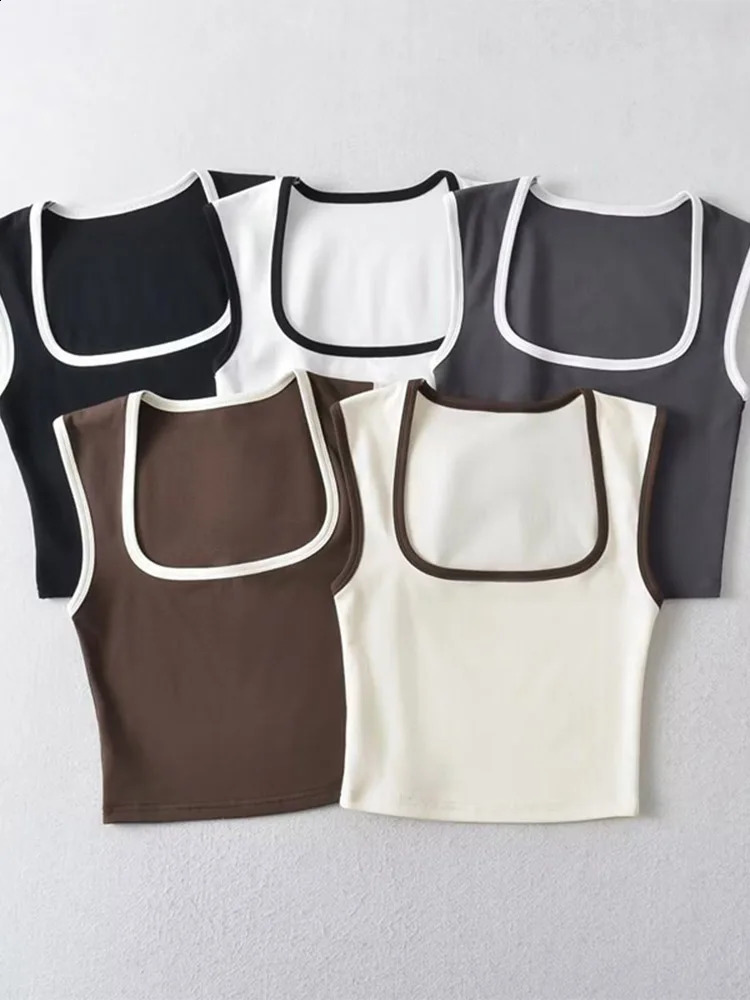 Womens fashion ultrathin solid control Camis leisure sleeveless tank square collar crop top clothing street drone 2024 Y2k 240809