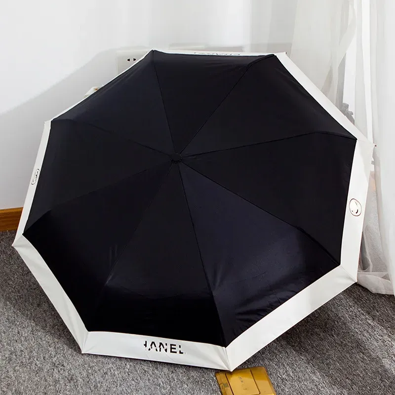 Fashion Designer Umbrella Fashion Womens Three Folding Fully automatic Umbrellas White Beach Outdoor Patio Women Designers Umbrellas Parasols M26-image-1096023277