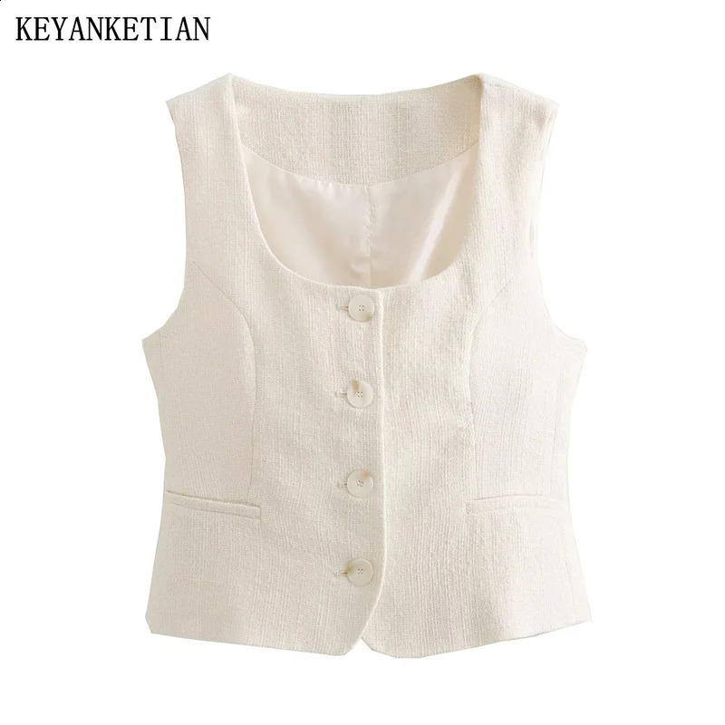 Keyanket Autumn Womens Texture Texture Texture Slim Viete de style français Collier carré simple poitrine sans manches Crop Top 240810