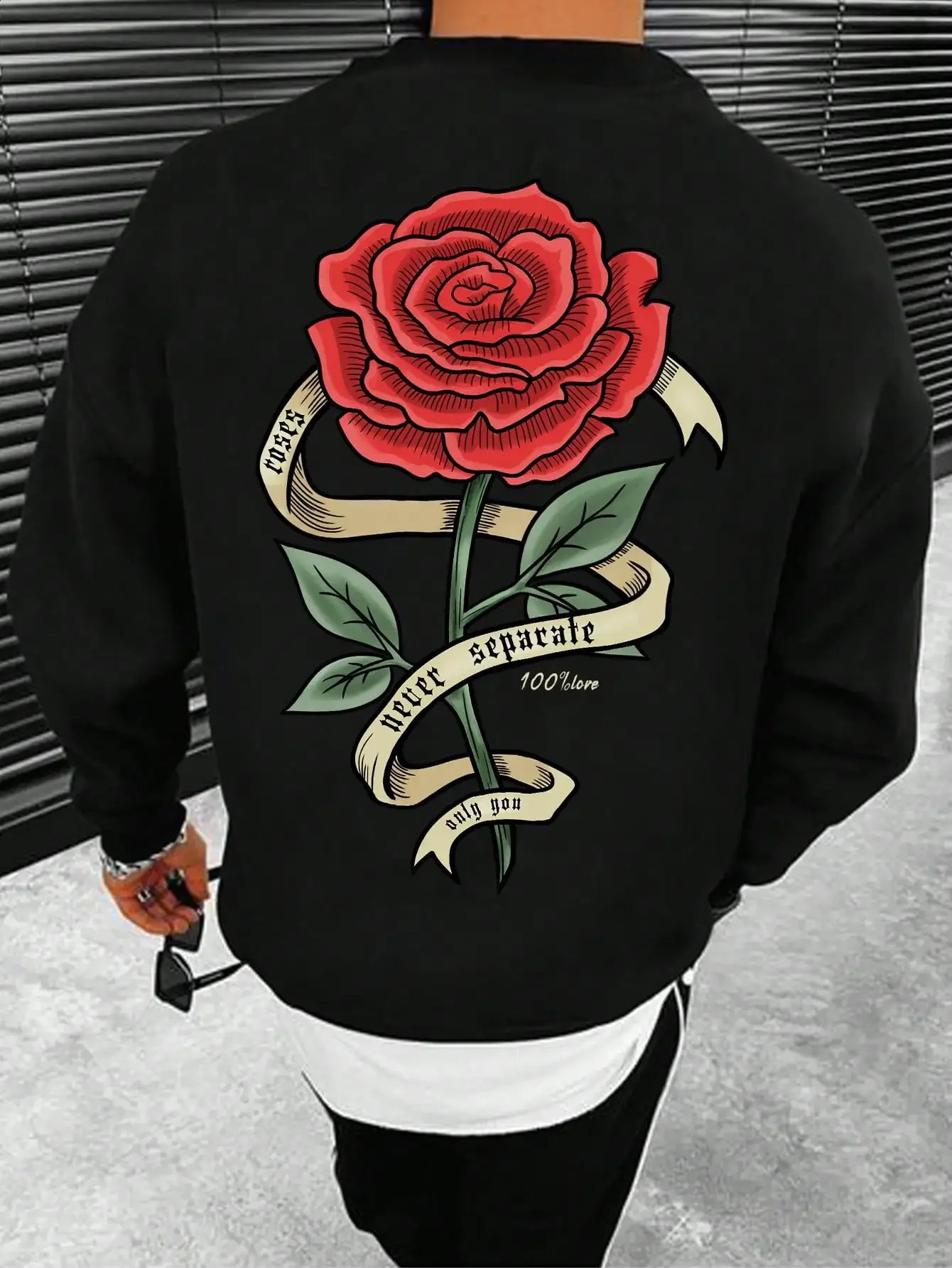 Fashion Summer poids lourd rétro Rose Mens 100 Coton pur Imprimé rond Cou High-Quality Lois de fitness Street Street 240809