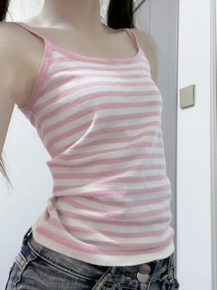 Summer Ropa Top Womens Clothing Casual Sexy 2024 Y2K Tank Fashion Striped Sweet Vest Ultra Thin Fit Sleeveless Camis 240809