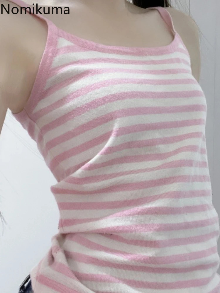 2024 Ropa Top Womens Fashion Striped Sweet Vest Slim fit Sleeveless Casual Sexy Summer Y2K Tank 240809