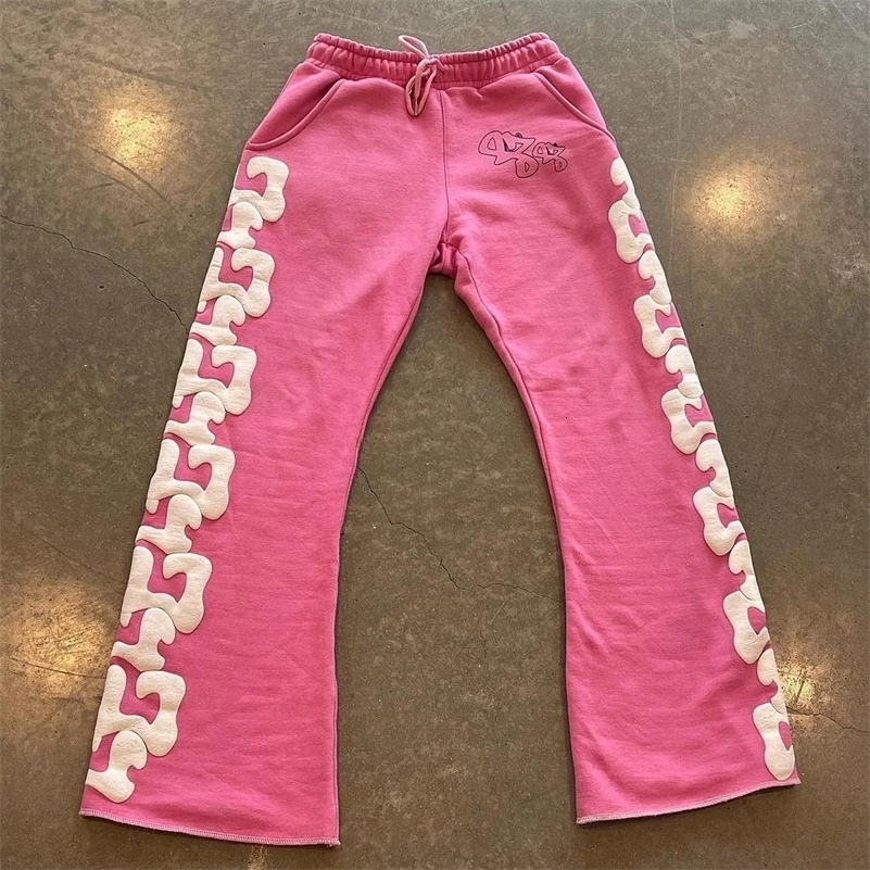Harajuku retro handpainted foam sweat pants 2024 mens and womens casual street fashion sports y2k 240809