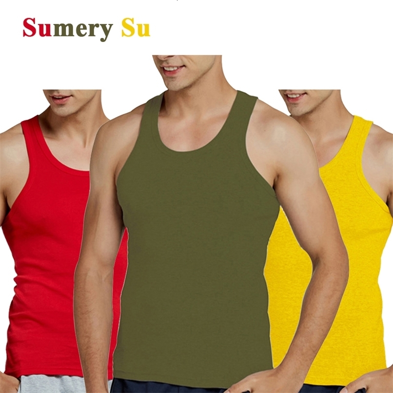 Tabbour pour hommes 2024 Été 100% coton pur cool fitness tobe sans manches gymnase ultra-mince des sous-vêtements décontractés 7 couleurs 1 pièce
