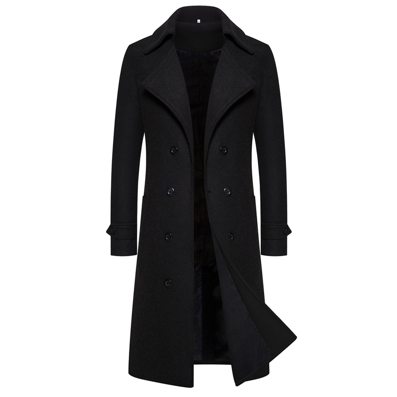 Mens Long Woolen Black Coat Windbreaker Winter Warm Gentleman Jackets Male Elegant Regular Fit Casual Daily Clothing y240823