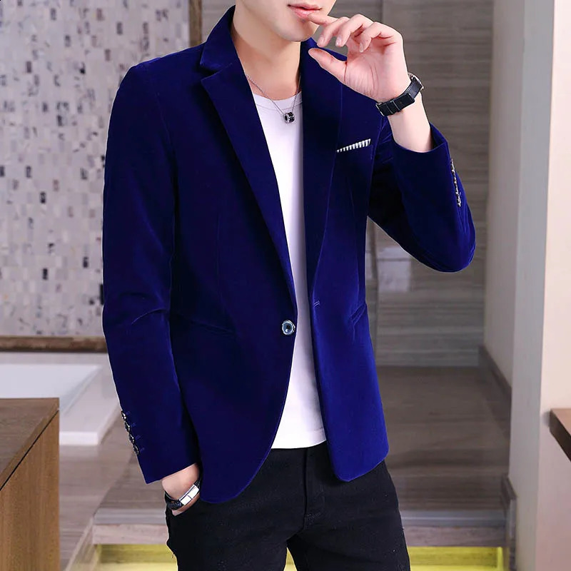 Male beauty singer costume formal evening gown autumn and winter velvet jacket high-quality slim fit fashionable casual suit jacket S-3XL240809
