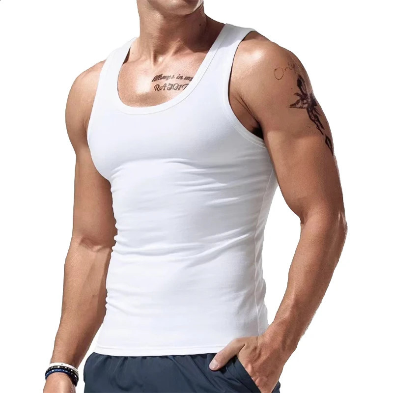 Mens solid vest summer clothing gym fitness training sleeveless muscle T-shirt240809