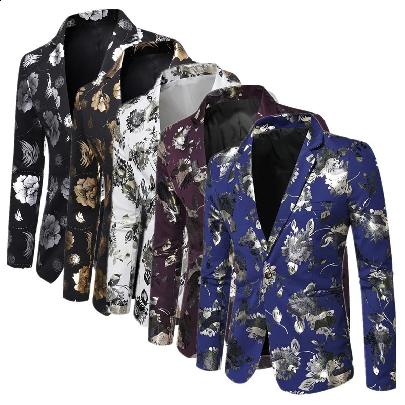 mens business social suit jacket black/white/gold/silver fashionable mens bar KTV casual slim fit jacket240809