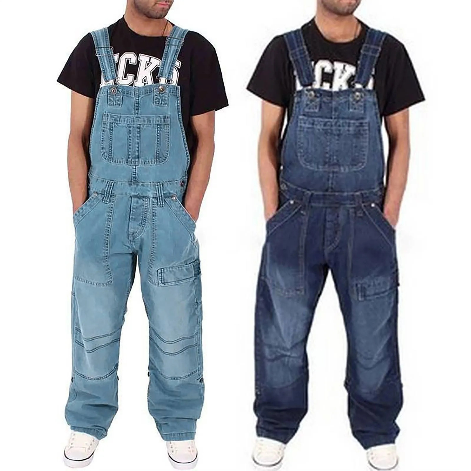 Versatile Overalls Mens Denim Hanger Simple Multi Pocket Jeans Oversized Clothing Solid Grey Versatile Work Clothes240809