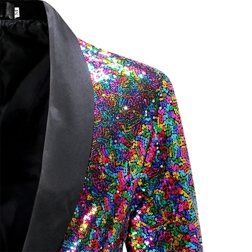 Décoration de paillettes colorée veste à collier noir pour hommes de mariage veste de fête de mariage bleu et blanc veste s m l xl xxl240809