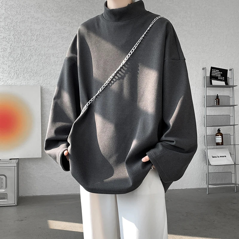 Men de chaleur chaud Macon Mock Neck Basic Plain T-shirt Blouse Pullover à manches longues Male Outwear Slim Fit Stretch Fashion Clothing 240810