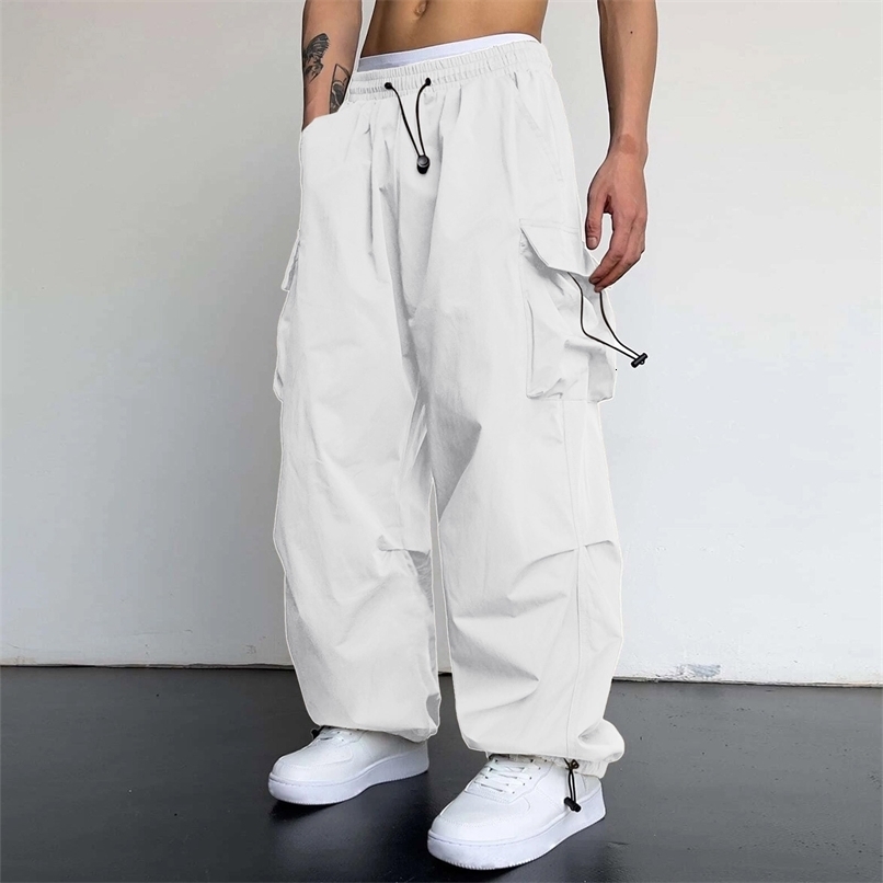 Harajuku ultra fine gluanhydrate pantalon pour hommes y2k hip hop street vear rétro large jambe jaggers sac de sport décontracté techtwear240809