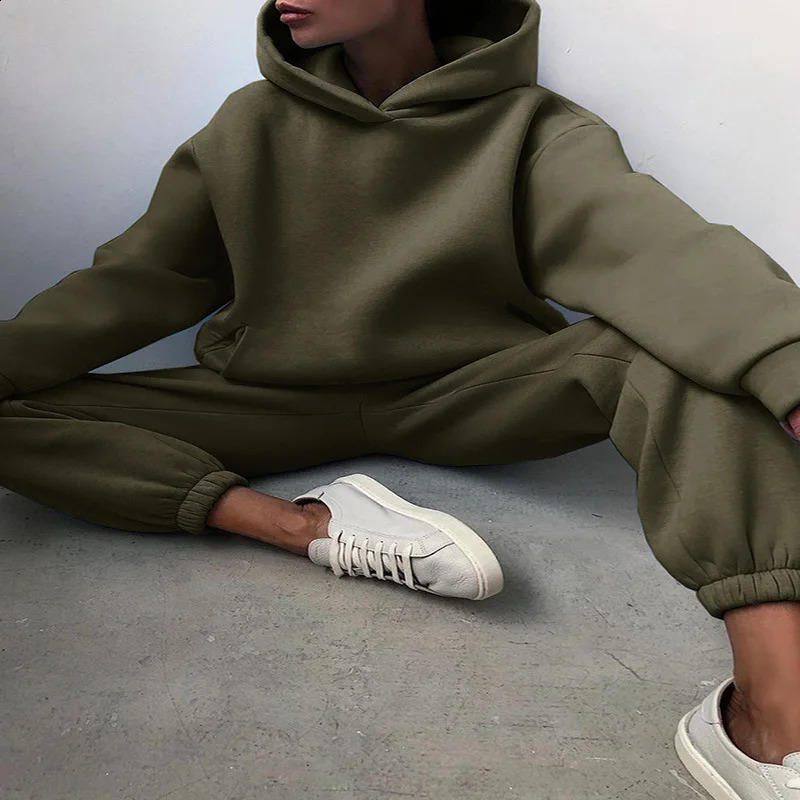 Women's sports tracksuits Sweat Suits Crop Top Oversize Hoodie Fleece Lined Sweatshirt Wide Leg Pants 2 Piece Lounge wear Outdoor Recreation 03