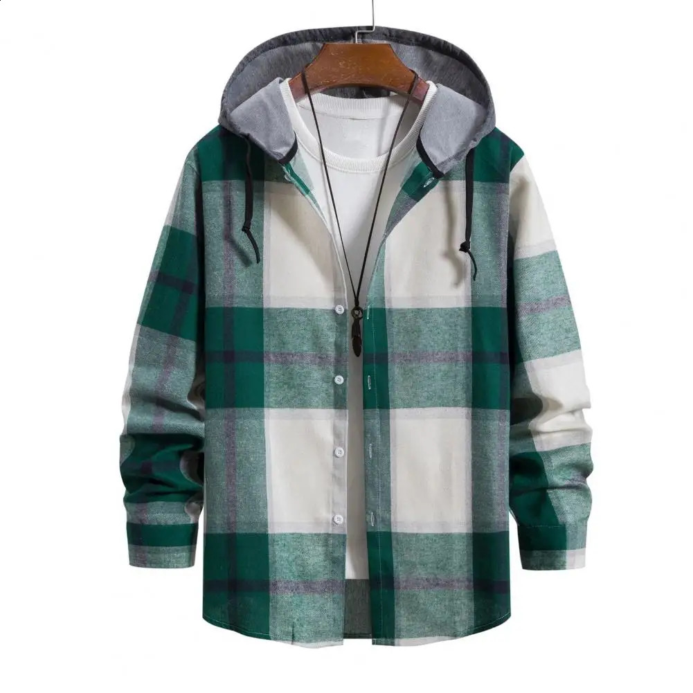Mens long sleeved shirt autumn casual plain shirt hooded collar button down jacket mens clothing Ropa Hombre240809