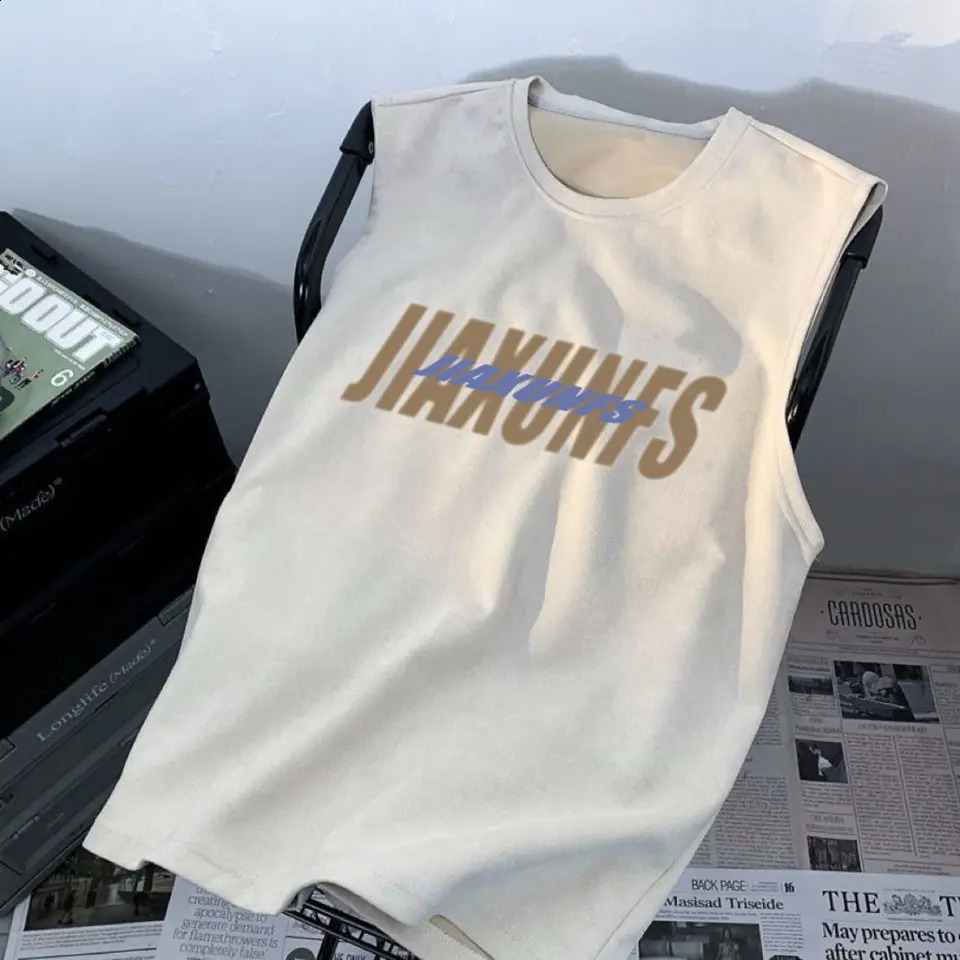 Suede casual vest mens summer American retro ins trend sleeveless T-shirt loose and versatile student top men clothing y2k tops 240810