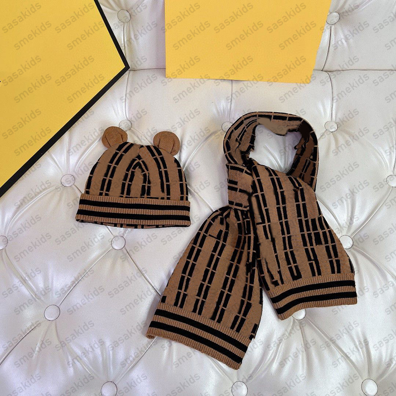 Fashionable childrens hat scarf set classic boys girls baby scarves winter cold proof warm hats casual kids beanie Knitted cap CSD2408106-10