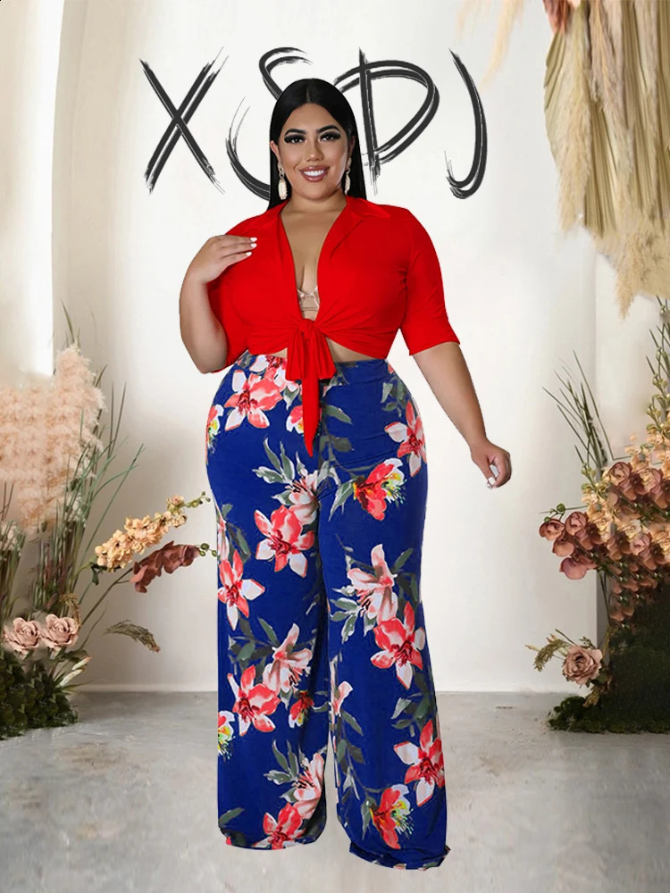 Time de femmes en deux pièces 2x 3x 4x Pantalon d'été et de chemisier ensemble de pantalons de taille plus décontractés.