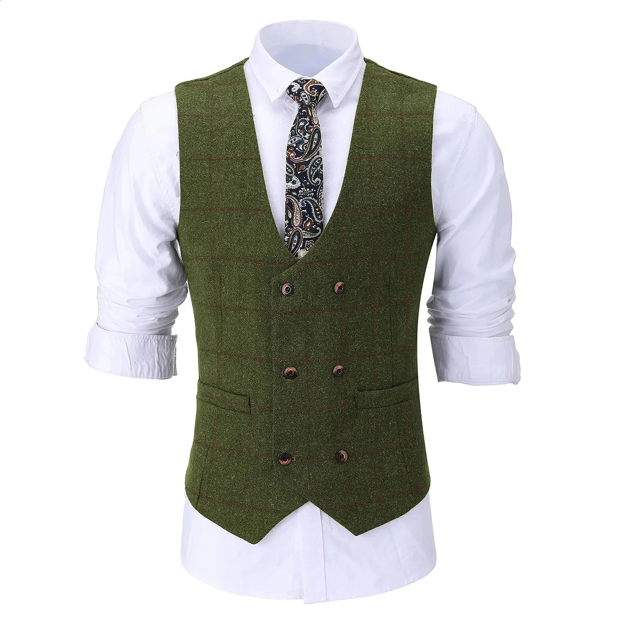 Mens plain weave tweed vest retro double-layer waist jacket wool beauty set wedding dress plus XS-5XL240809