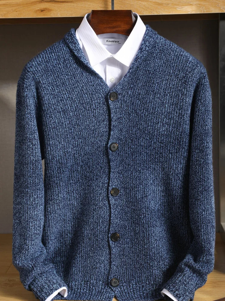 Automne et hiver 100 Cardigan de laine pour hommes Vneck Premium épais pull d'épaisseur chaud plus veste de taille à la mode cachemire tricoté 24