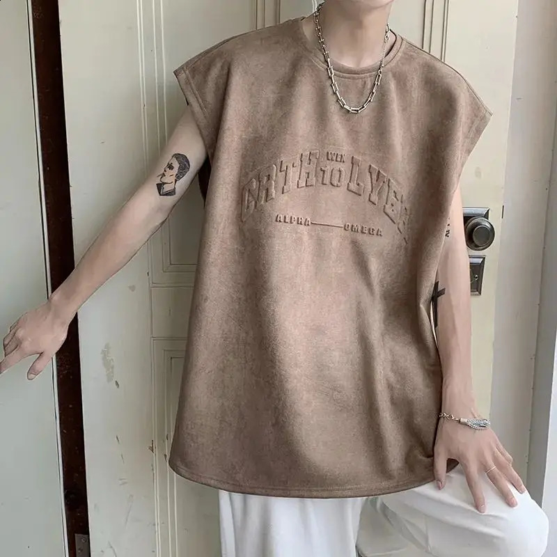 Suede vest plus fat men and women sleeveless oversize small neckline ins couple tops tank top men clothing y2k tops emo tank 240810