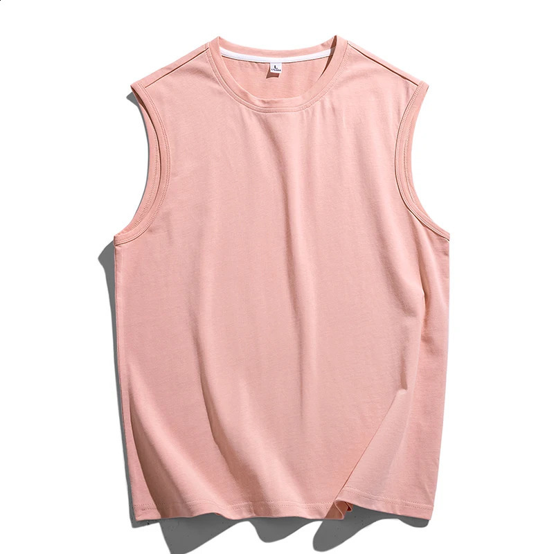 Minimalist Summer Solid Color Mens Round Neck Loose Fitting Fashion Casual Versatile Sleeveless Vest Sports T-shirt Top 240810