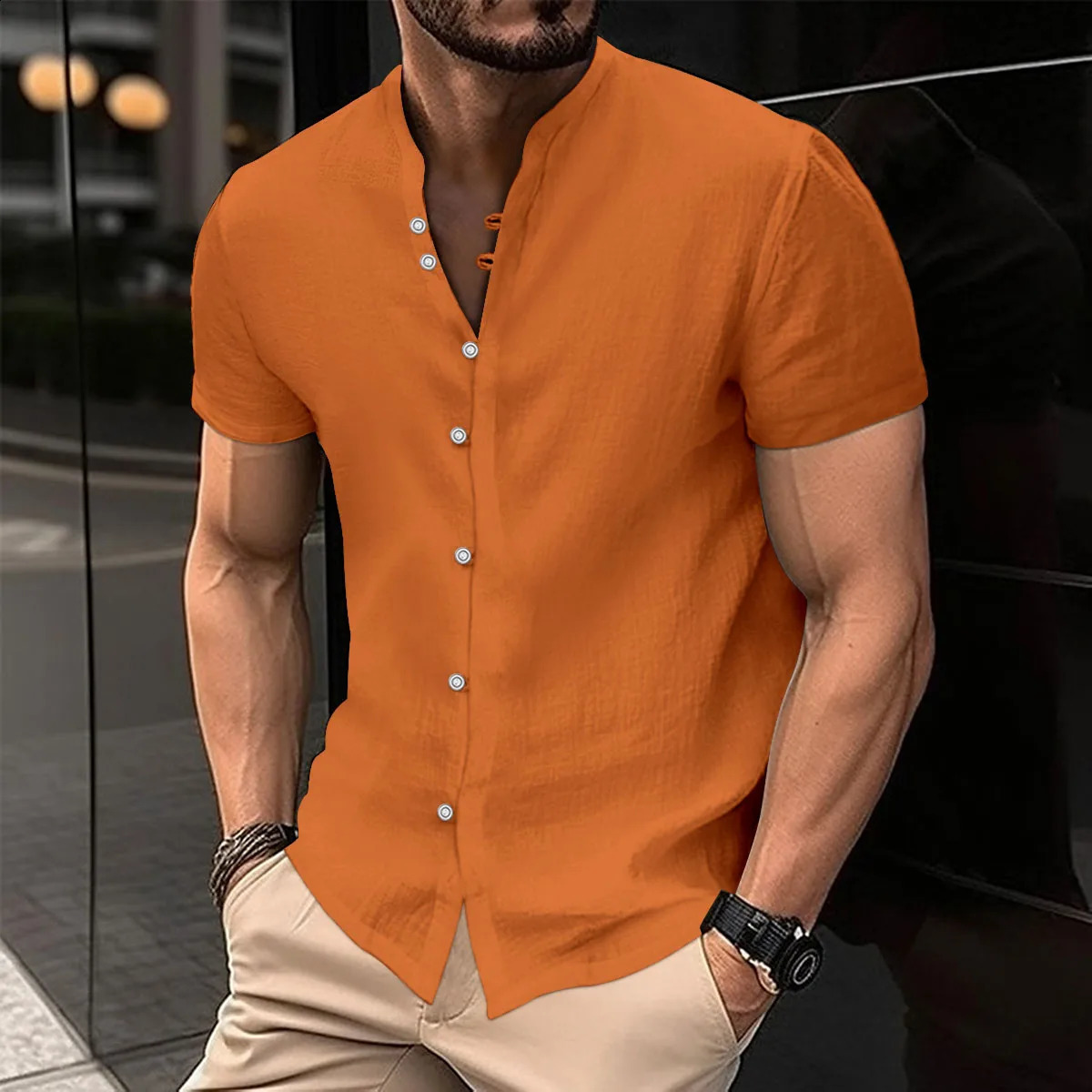 Mens Spring Summer Casual Blouse Cotton Linen Shirt Loose Short Sleeve Tee Shirt Single-Breasted Cardigan Mens Shirts 240810