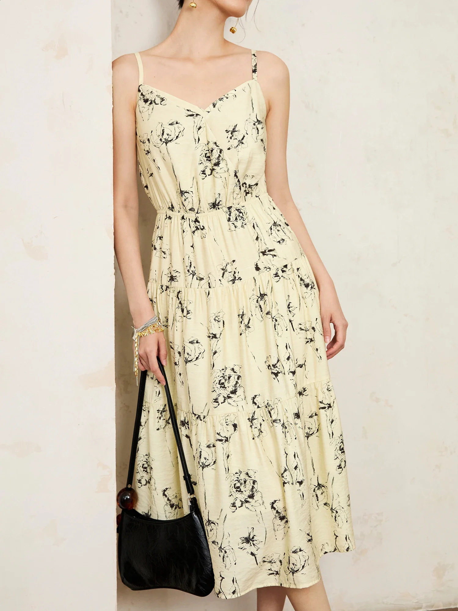 Dushu Chinese Style Femmes Long Robe imprimée Femme Automne beige X-Line Sobre sans manches 24DS83131 240810
